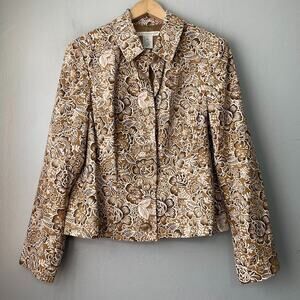 Requirements Womens Size 14 Brown Floral Linen Blend Blazer Jacket Boho Country